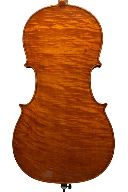 Back of Saretta cello showing beautiful slab cu...