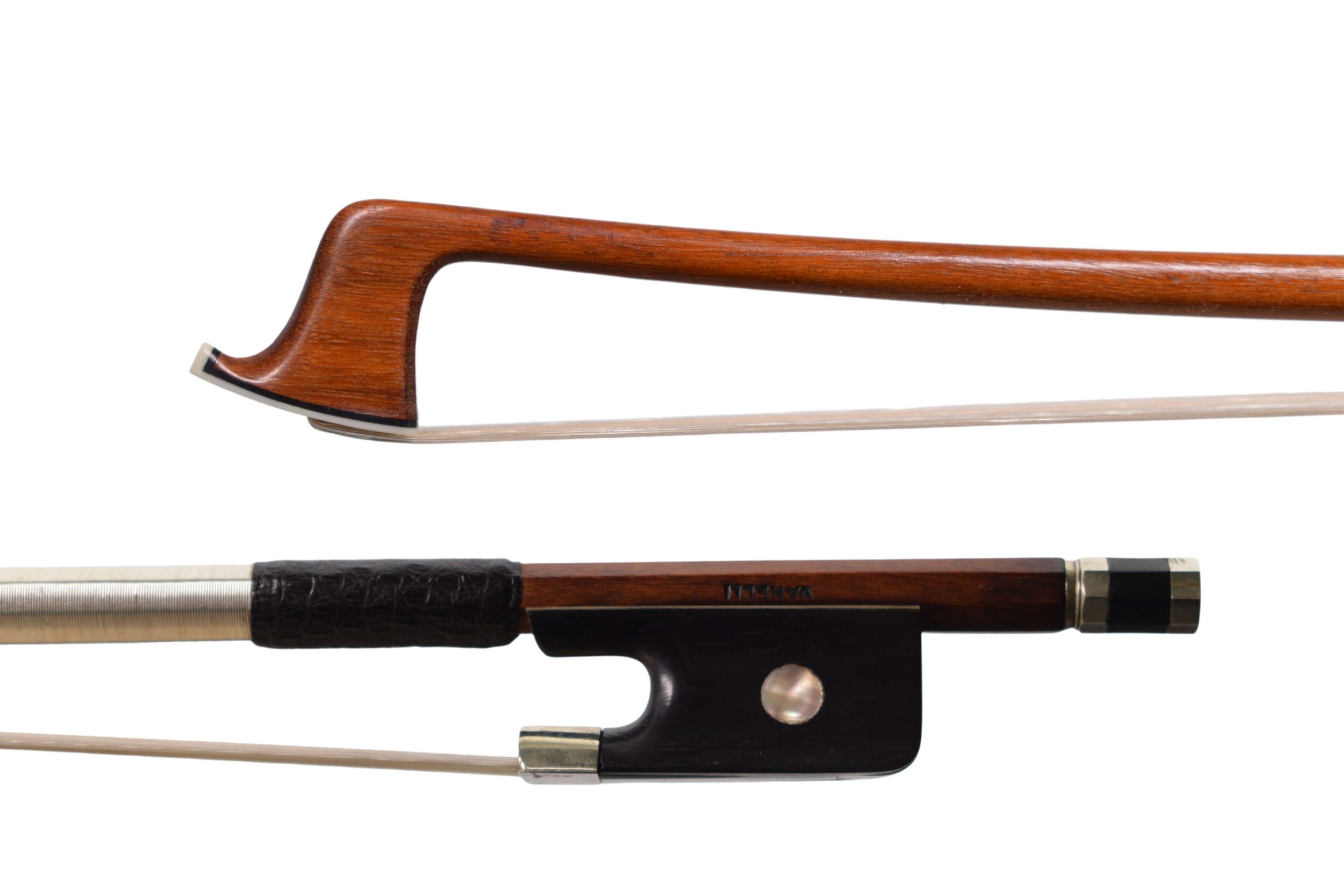 Head and frog of French violin bow by Charles L...