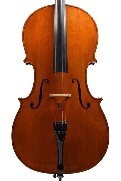 Front of Modern Italian cello by Saretta showin...
