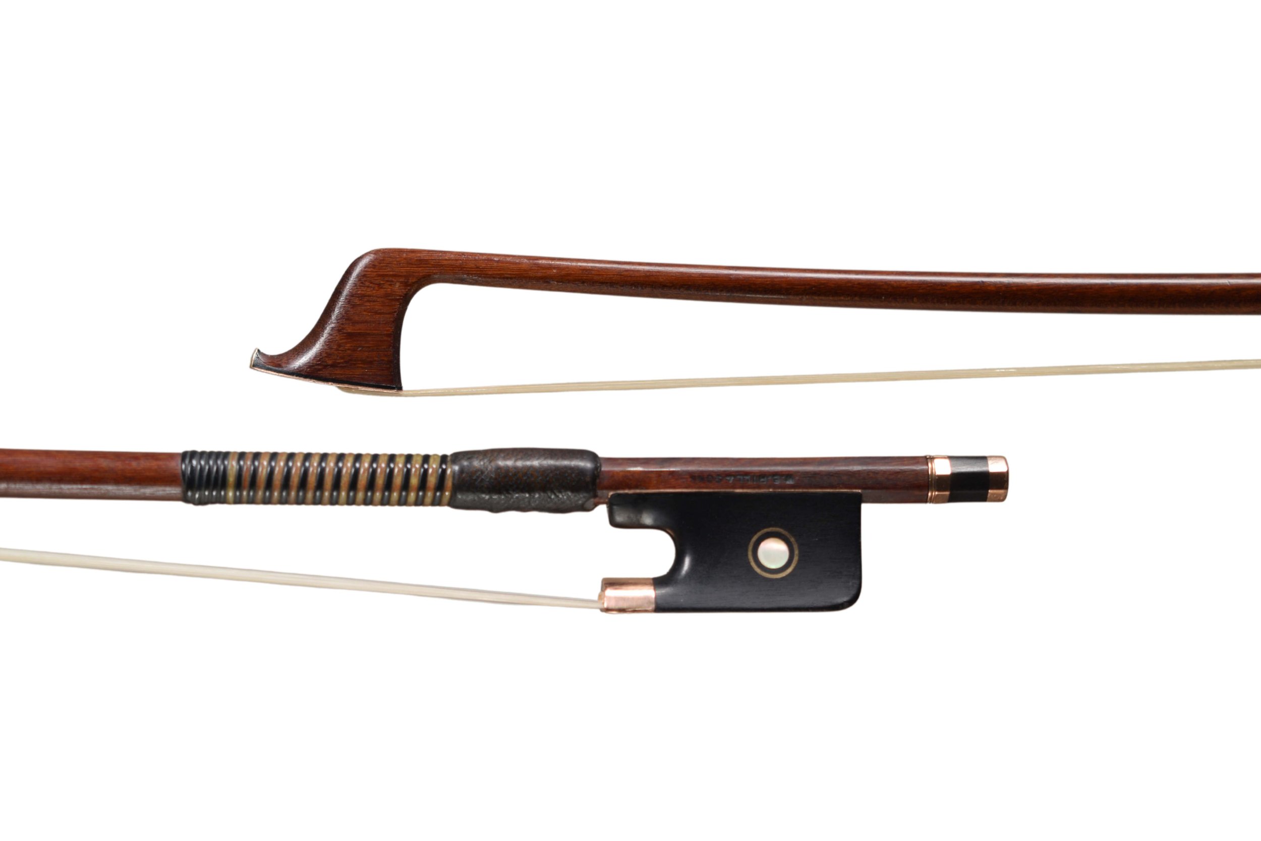 Frog and head of Hill cello bow showing gold mo...