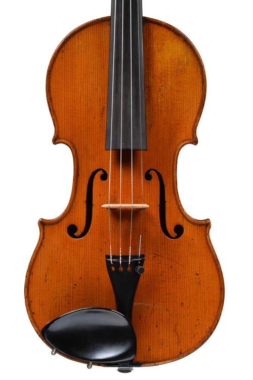 Front of long pattern Strad model violin by Cha...